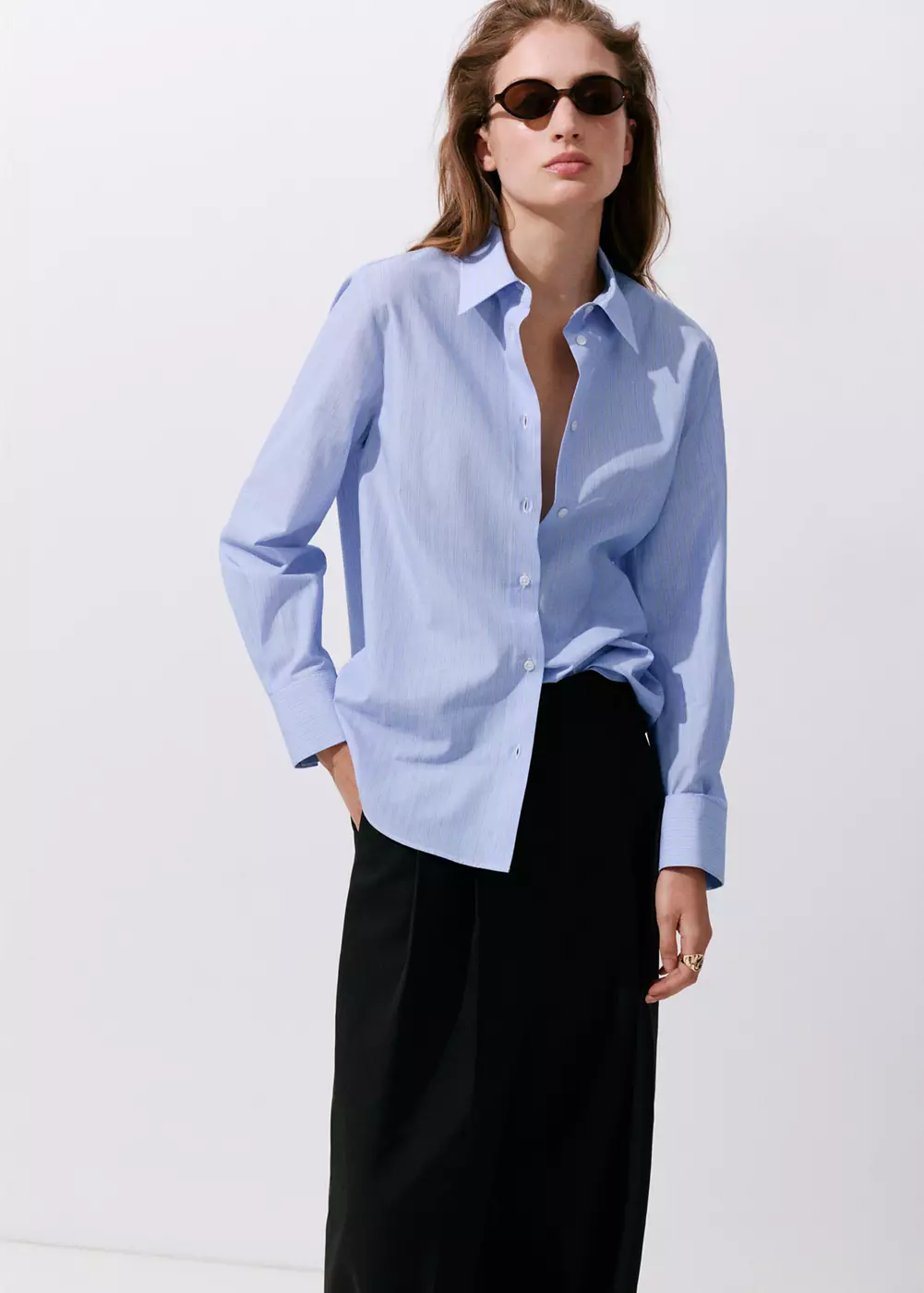 Chemise à rayures coton et lyocell, MANGO