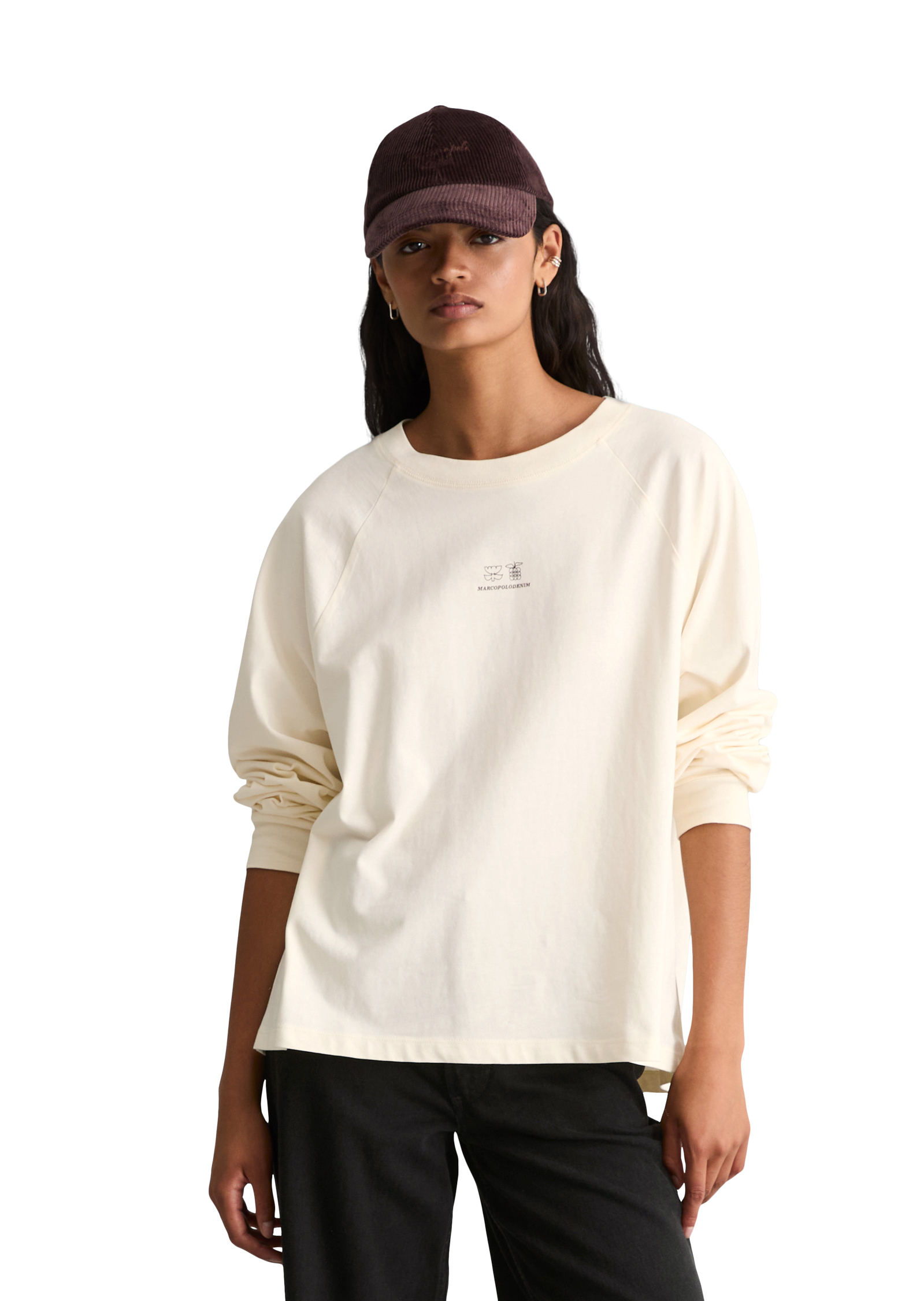 T-shirt à manches longues style universitaire, coupe décontractée avec des imprimés à rayures sur les manches, MARC O’POLO DENIM