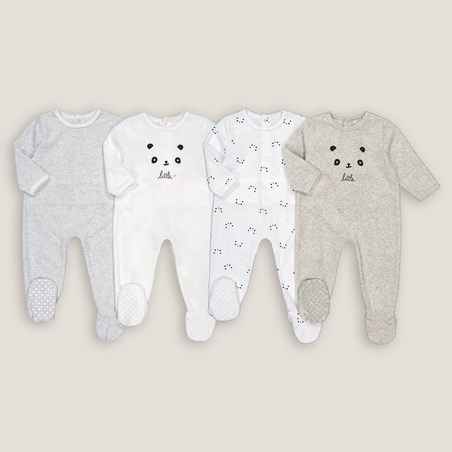 Confezione da 4 pigiami-tutina in velluto bianco + grigio chiné LA REDOUTE COLLECTIONS