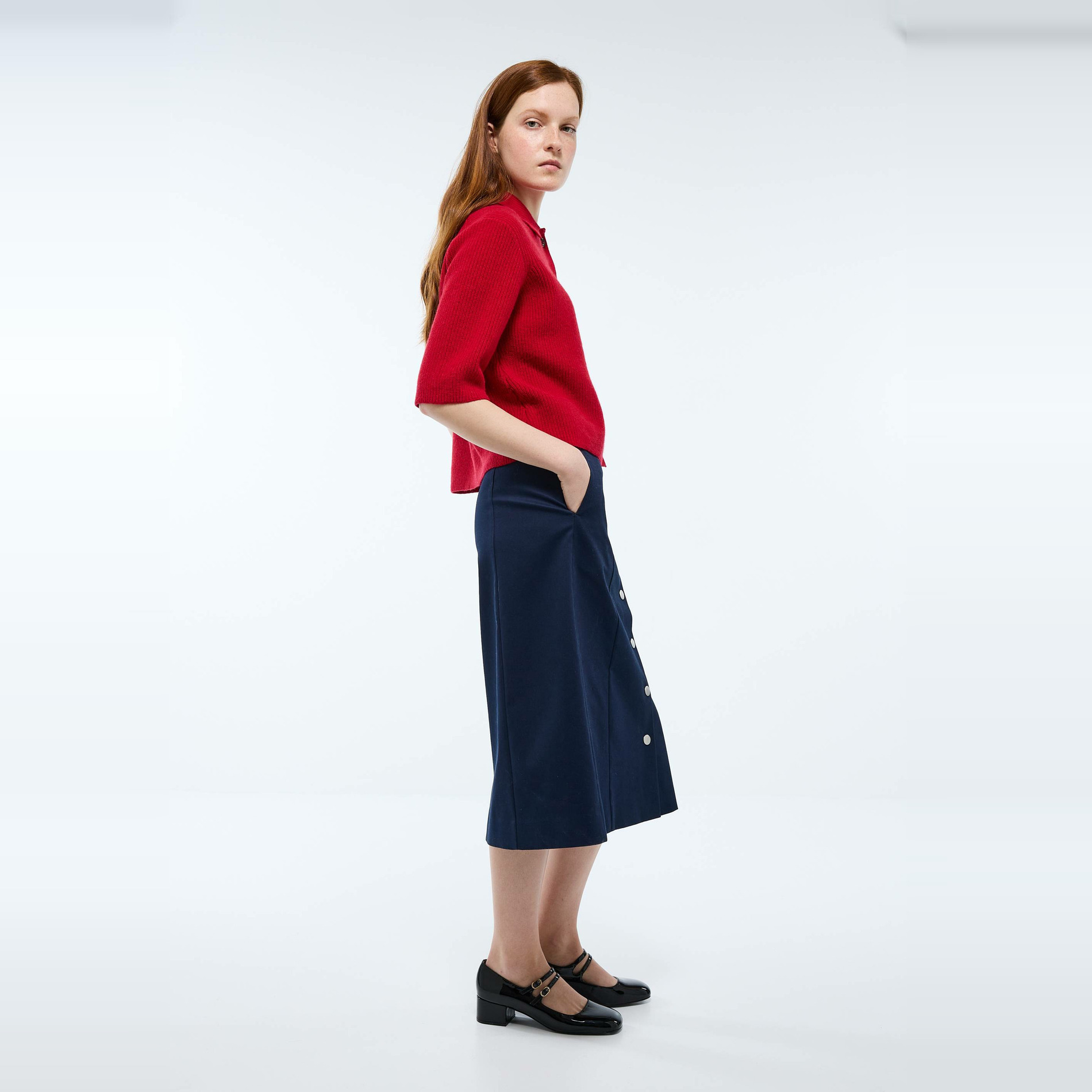 Jupe midi boutonnée en coton, MONOPRIX
