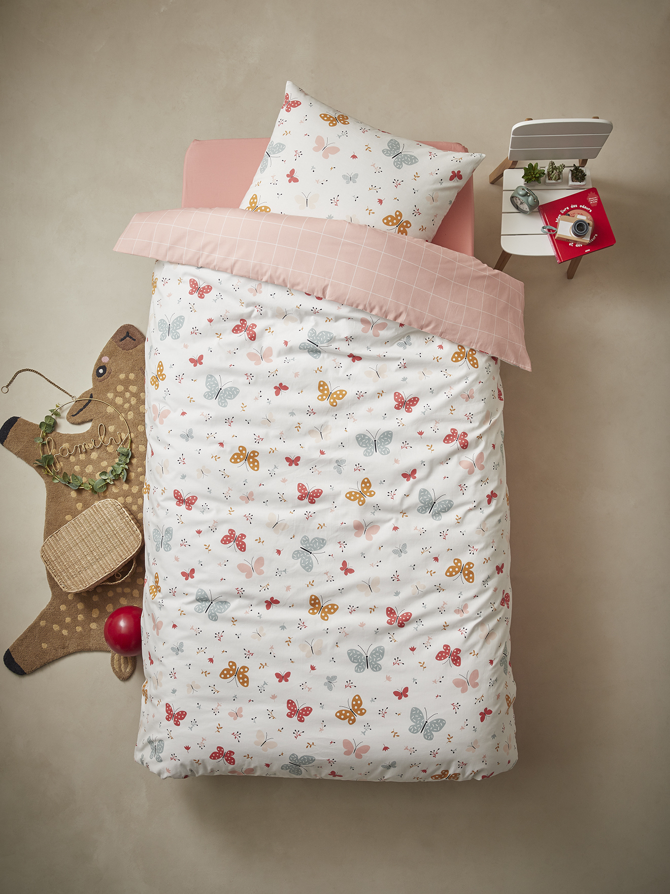 Parure housse de couette + taie d'oreiller PAPILLONS, VERTBAUDET