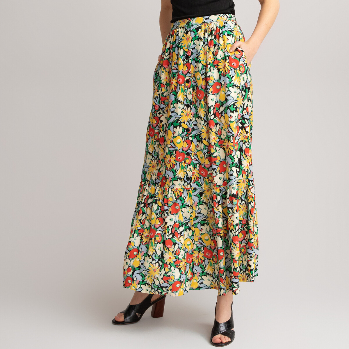 Ruffled Maxi Skirt in Floral Print