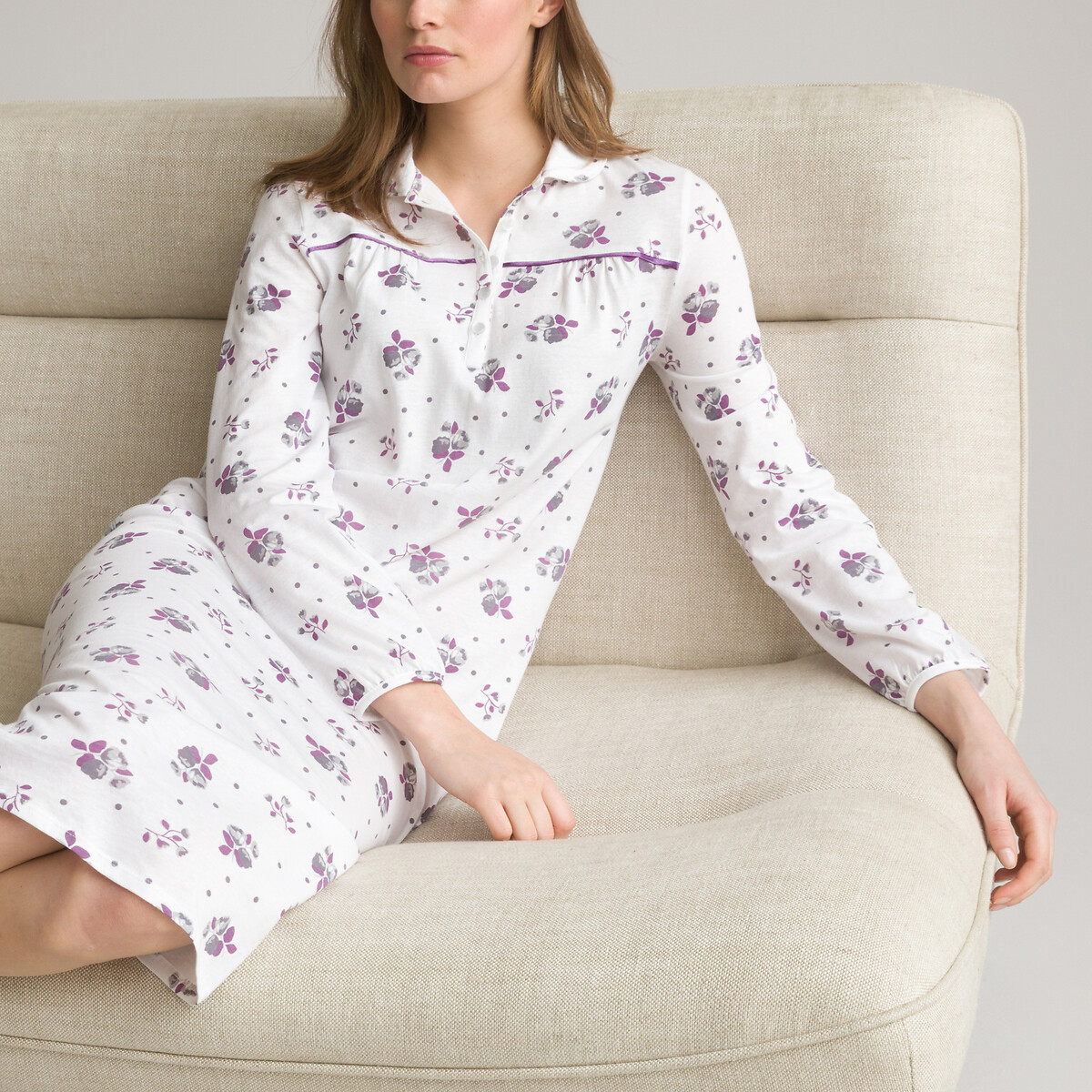 Camisón Mujer Verano Camisones de Algodon Manga Corta Ropa de Dormir Imprimiendo Pijamas Camisónes Elegante Grande Talla