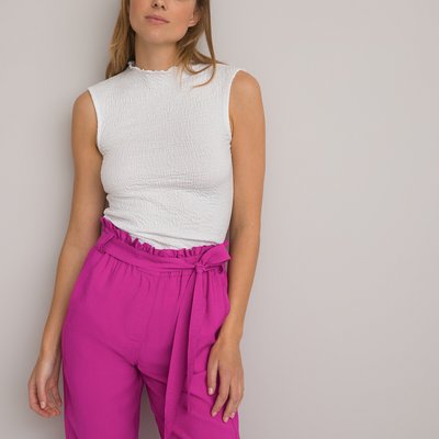 Seersucker Vest Top with Scalloped Crew Neck in Cotton Mix LA REDOUTE COLLECTIONS