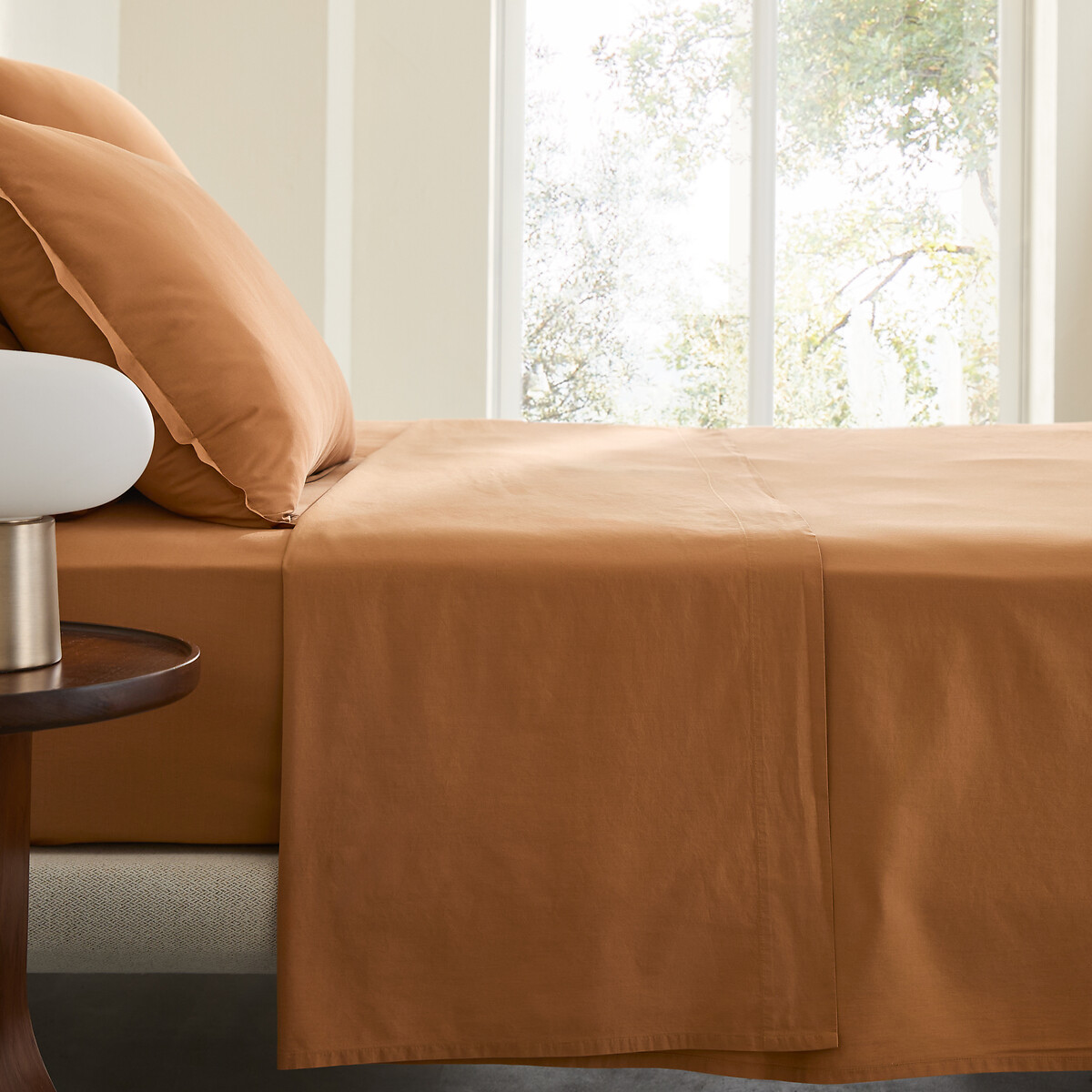Drap plat en percale de coton lavé, Sabbal