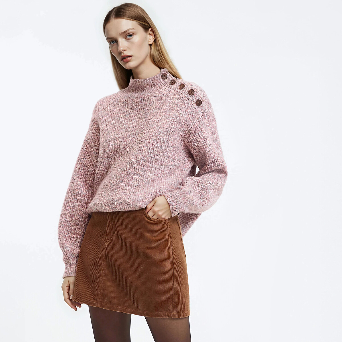 Buttoned High Neck Jumper, LA REDOUTE COLLECTIONS