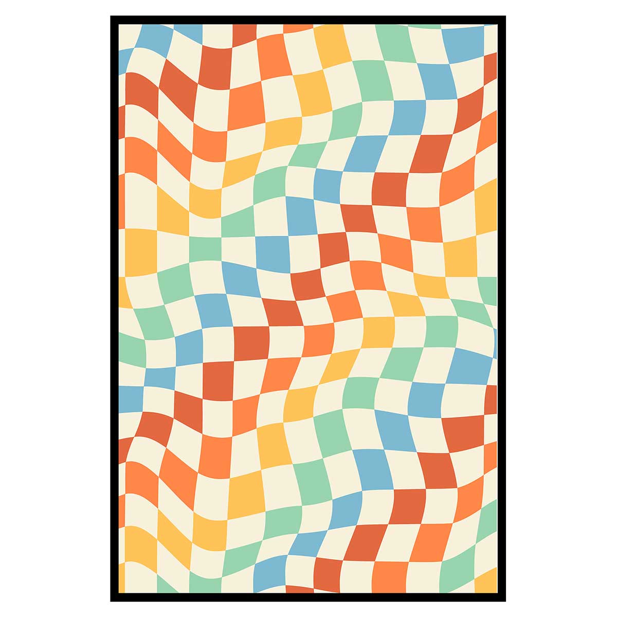 Affiche encadrée motif damier ondulé coloré, HEXOA