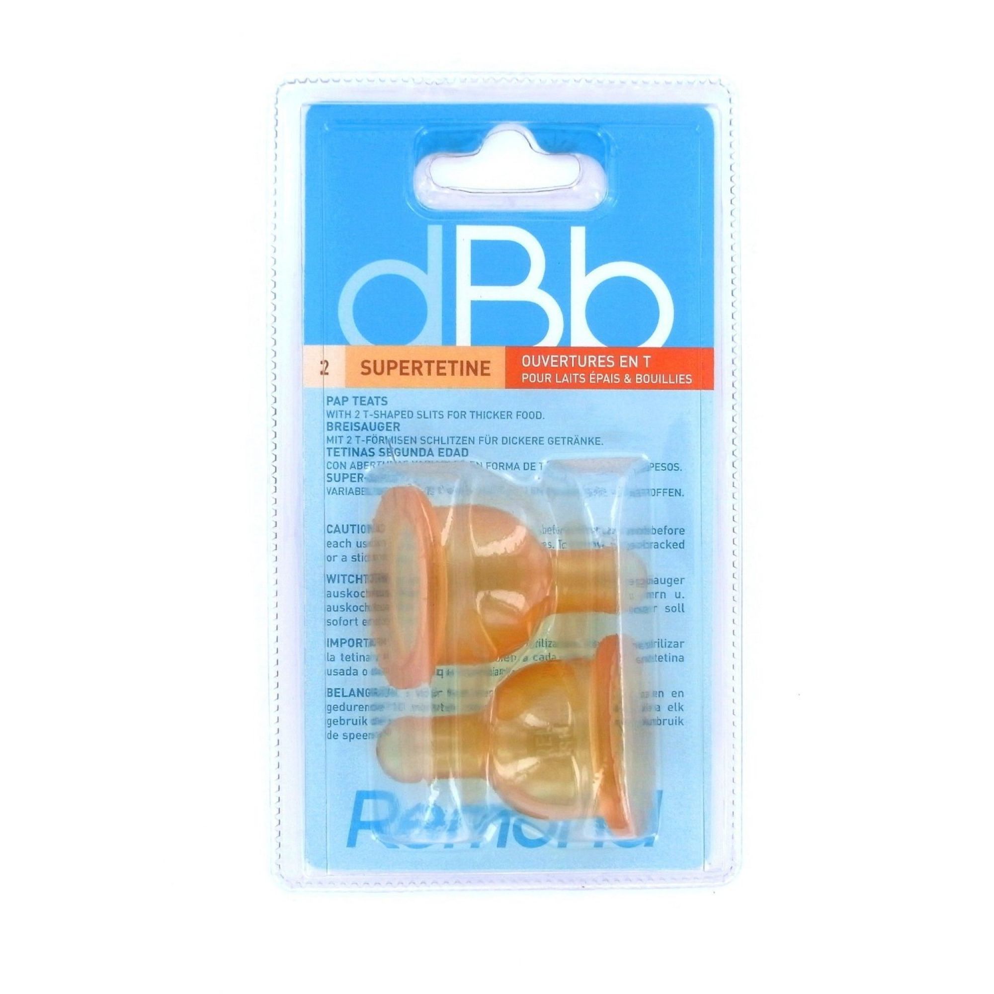 Lot de 2 tétines caoutchouc pour liquide épais 2ème âge, DBB REMOND
