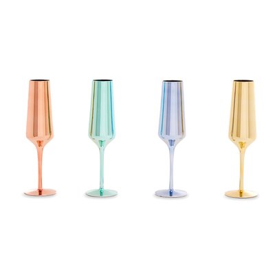 Set of 4 Coloured Glass Champagne Flutes, 200ml SO'HOME