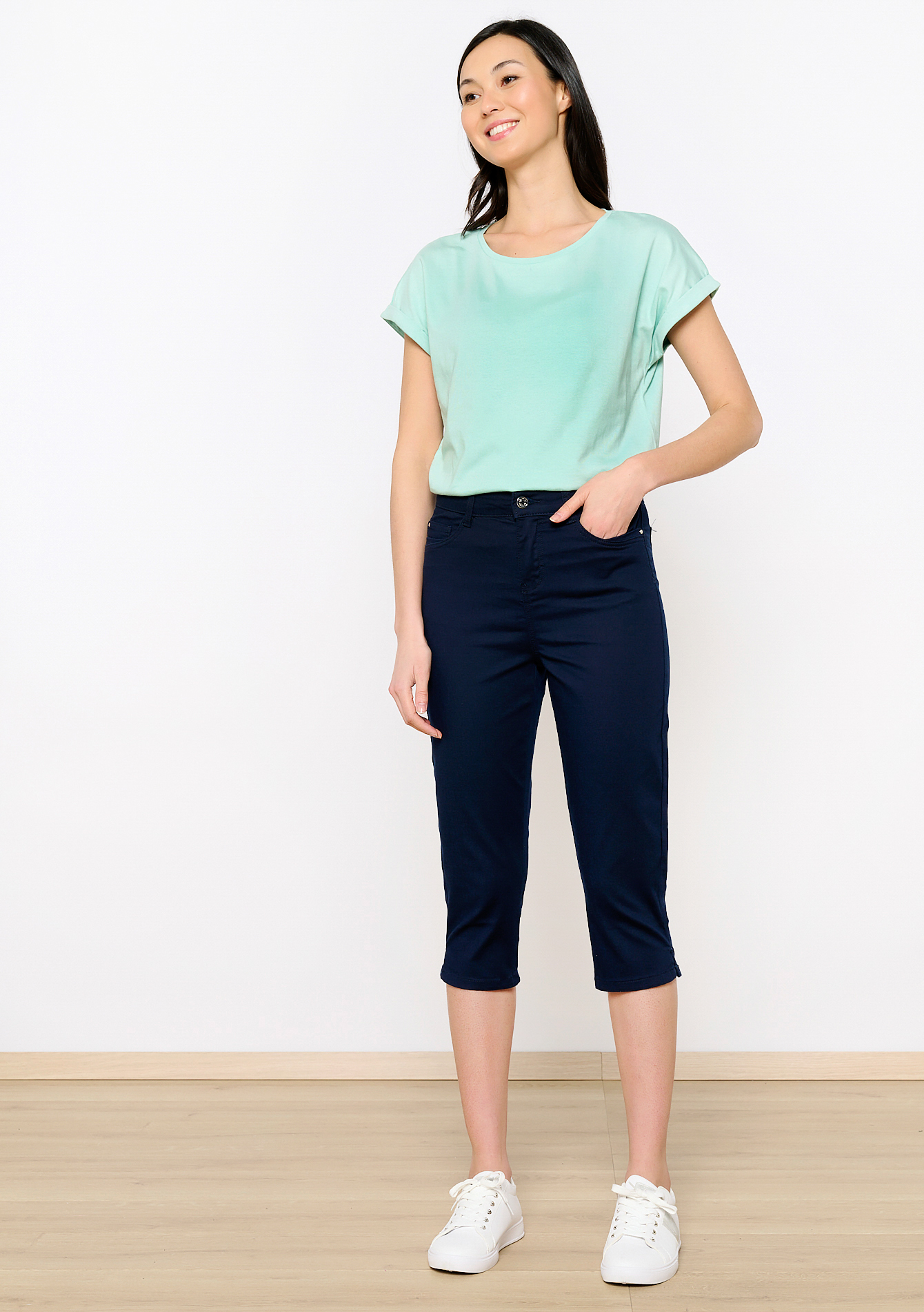 Pantalon 3 4 a taille haute bleu marine Lolaliza La Redoute