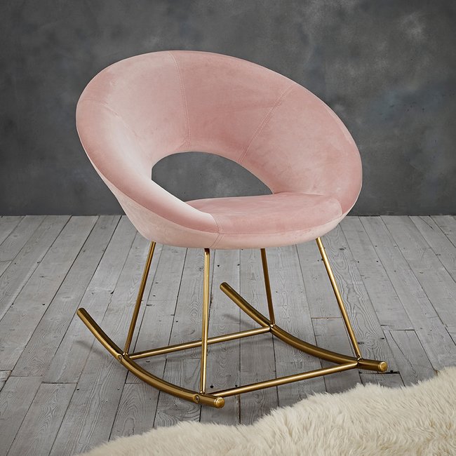 Blush Velvet Egg Shaped Rocking chair with Gold Details, pink, SO'HOME