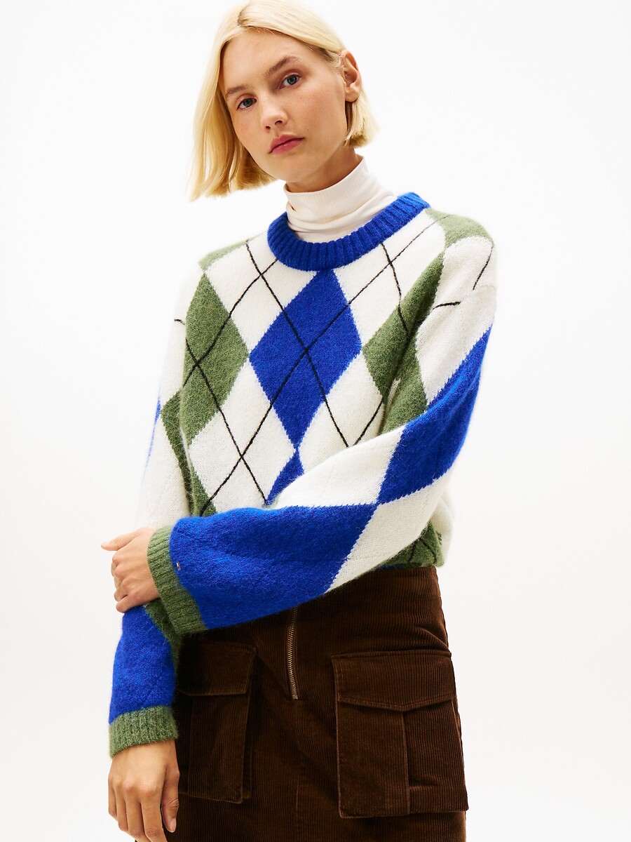 Pull girocollo motivo a rombi, TOMMY HILFIGER