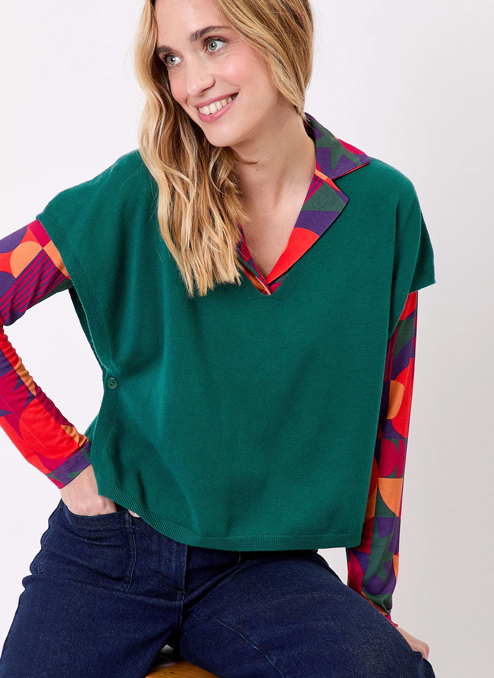 Pull maille sans manche col V SATINKA, LA FIANCÉE