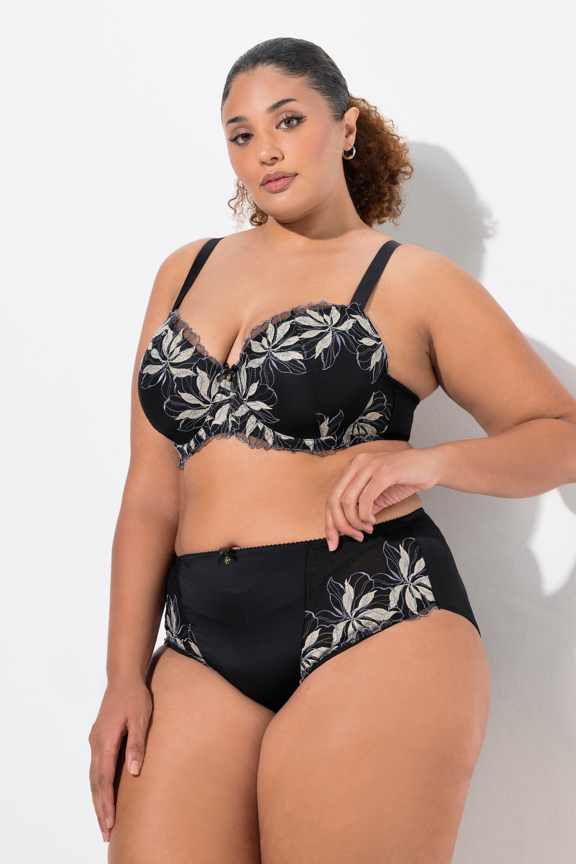 Culotte midi, broderie florale, microfibre, ULLA POPKEN