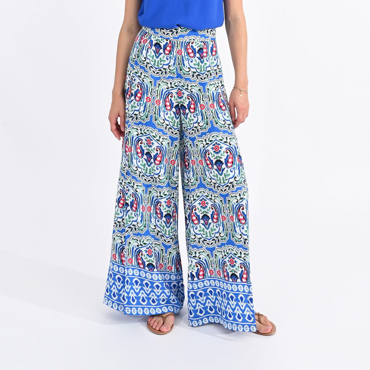 printed wide leg trousers with high waist