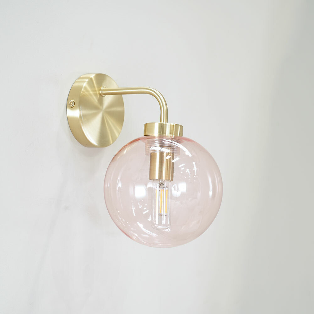 Freddy Brushed Gold and Pink Globe Wall Light, SO'HOME