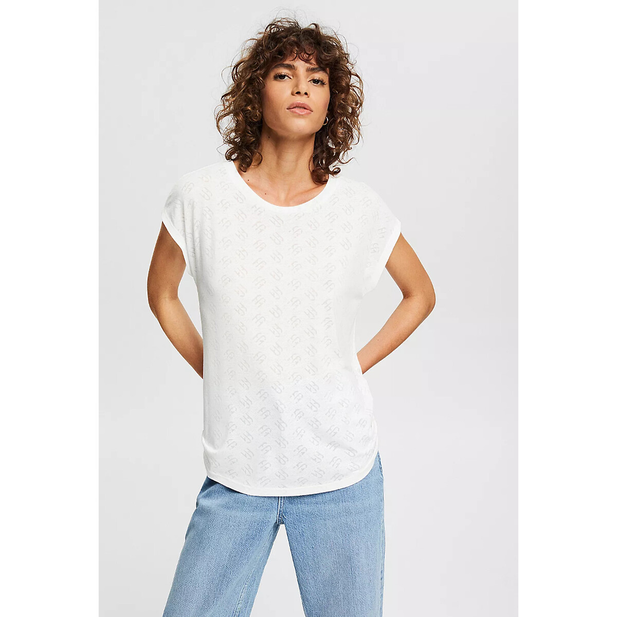 T-shirt Met Ronde Hals En Korte Mouwen in het Wit TOPSHOP Premium Dames Kleding voor voor Tops voor Tops met korte mouw 