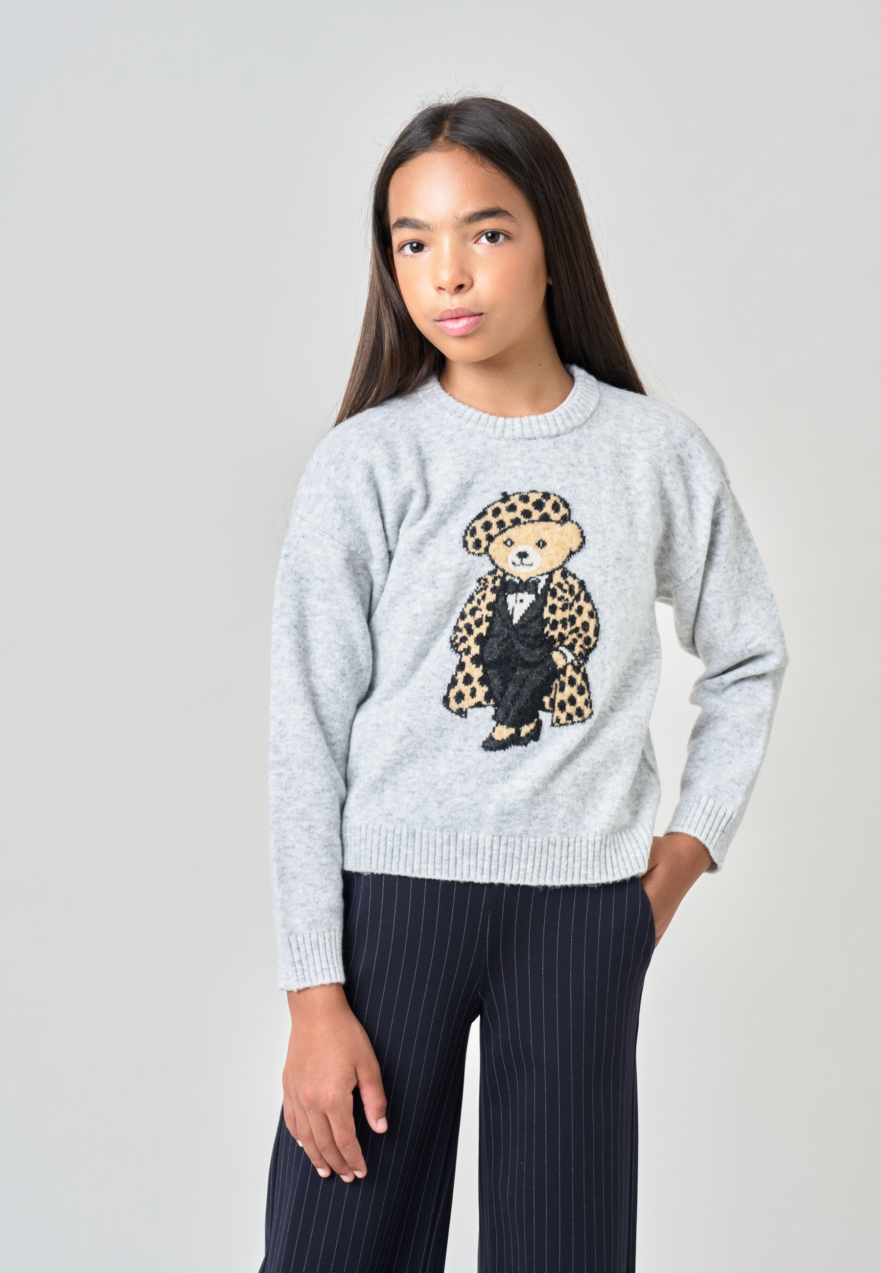 Pull fille maille douce motif ourson SWEATBEAR, DEELUXE
