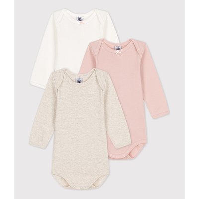 Pack of 3 Bodysuits in Cotton with Long Sleeves PETIT BATEAU