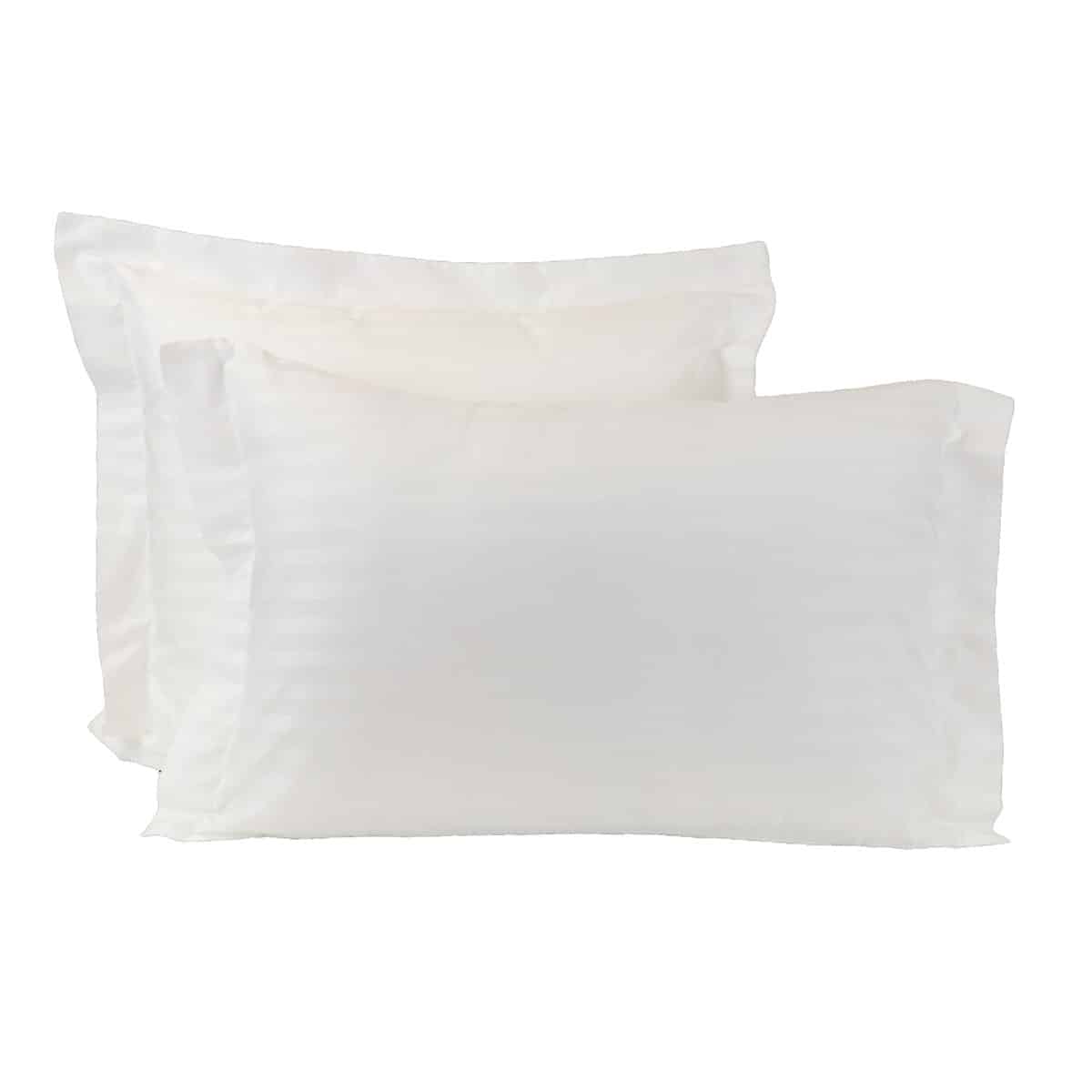 Lot de 2 taies d'oreiller coton bande satin 120 fils REVE BLANC, LINANDELLE