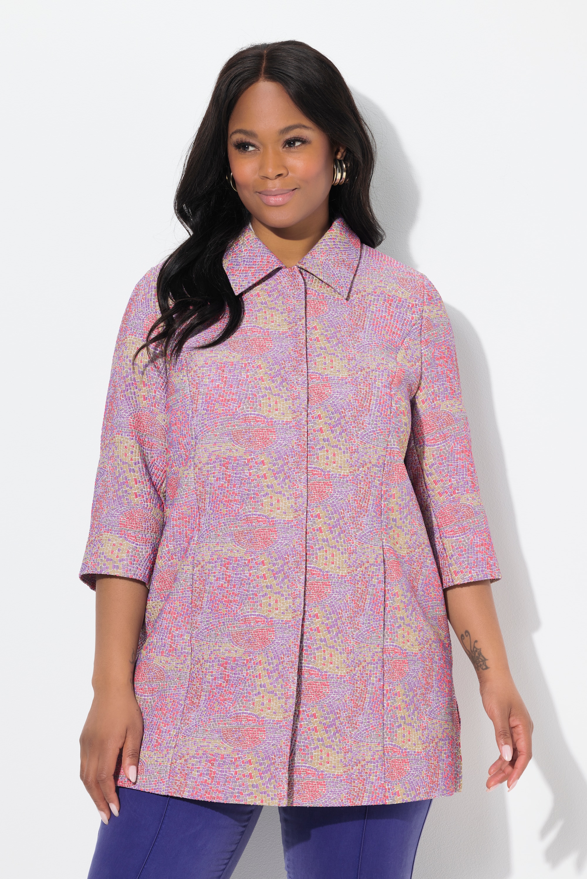 Veste à col chemise et manches 3/4. Motif, ULLA POPKEN