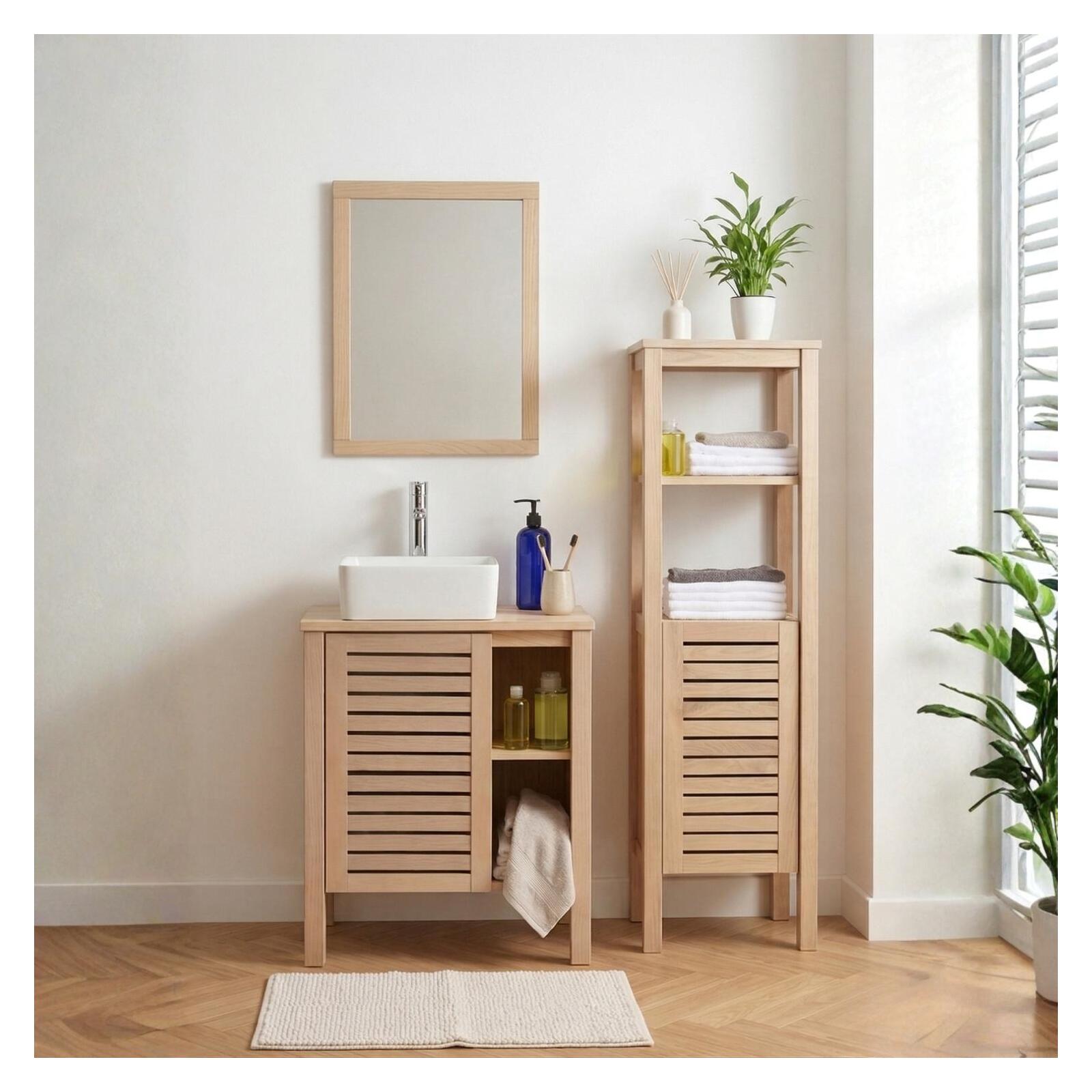 Ensemble vasque 60cm chêne, robinet, miroir et colonne TALIX, MOB IN