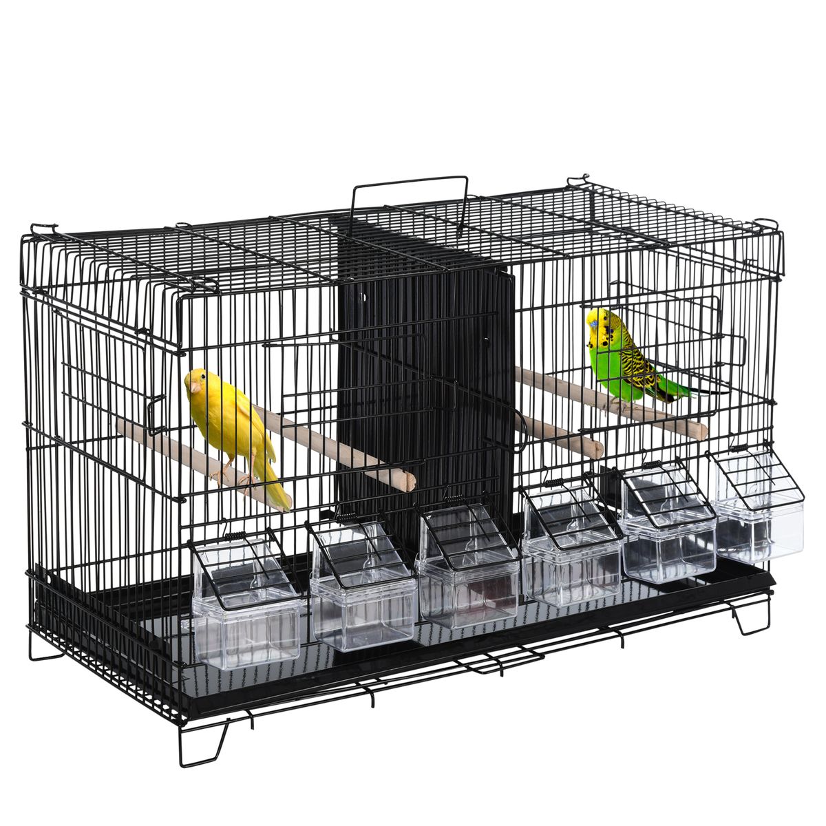 Cage à oiseaux mangeoires perchoirs 4 portes plateau excrément poignée  métal pp noir noir Pawhut