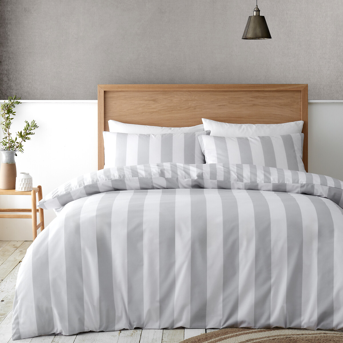 Cove Stripe Duvet Cover and Pillowcase Set - Silver, CATHERINE LANSFIELD