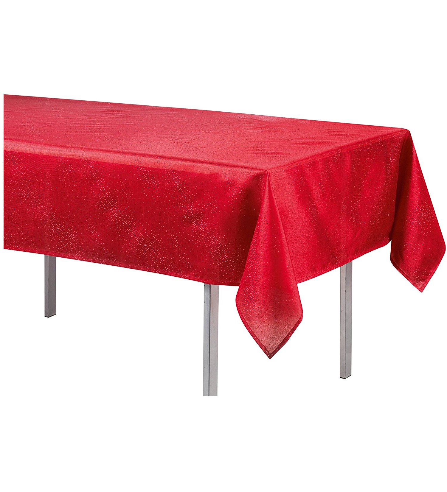 Nappe en polyester Schantung applique scintille rouge 140 x 300 cm, EDEN