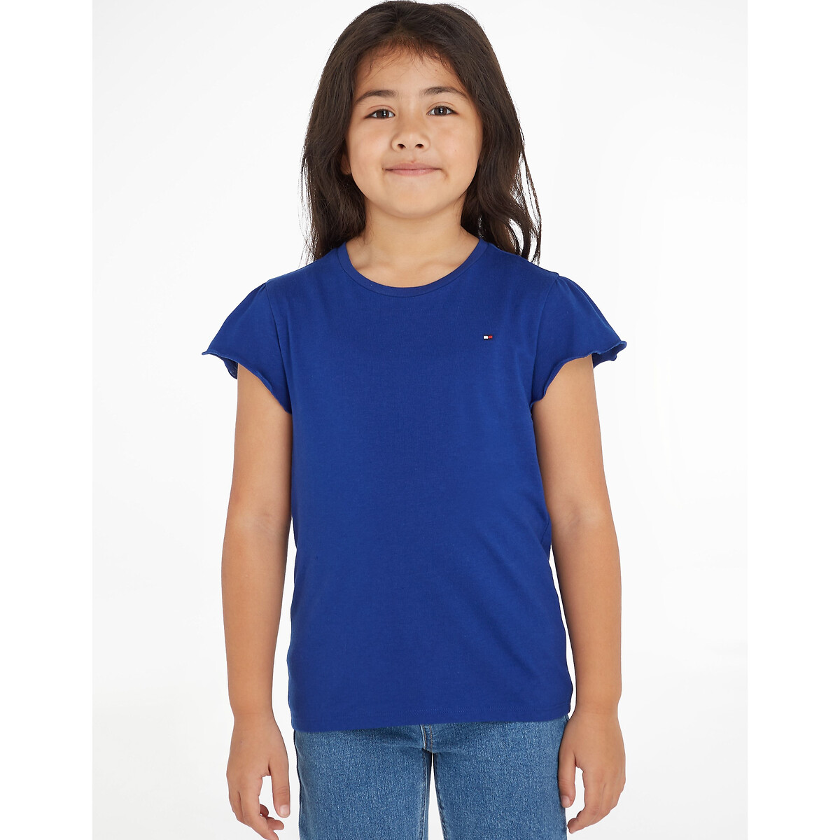Image of Cotton Mix T-Shirt with Short Ruffled Sleeves