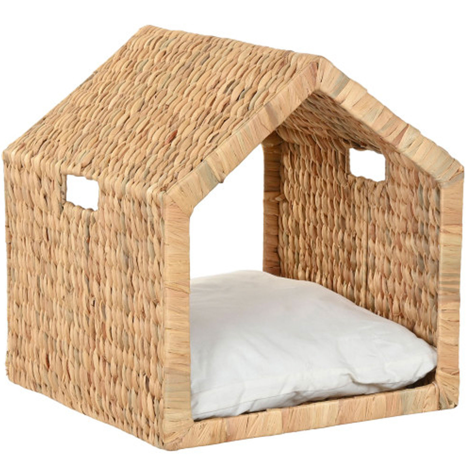 Panier maison pour chien ou chat en jacinthe d'eau tressée 43x43x46cm, WADIGA