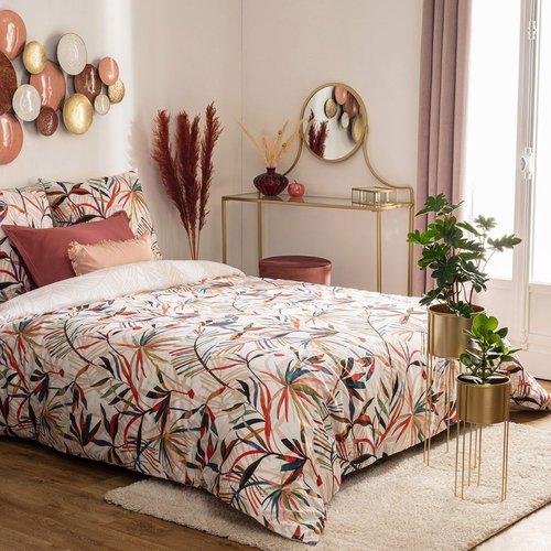 Parure de lit imprimée roxane - coton - rose terracotta - 240x220