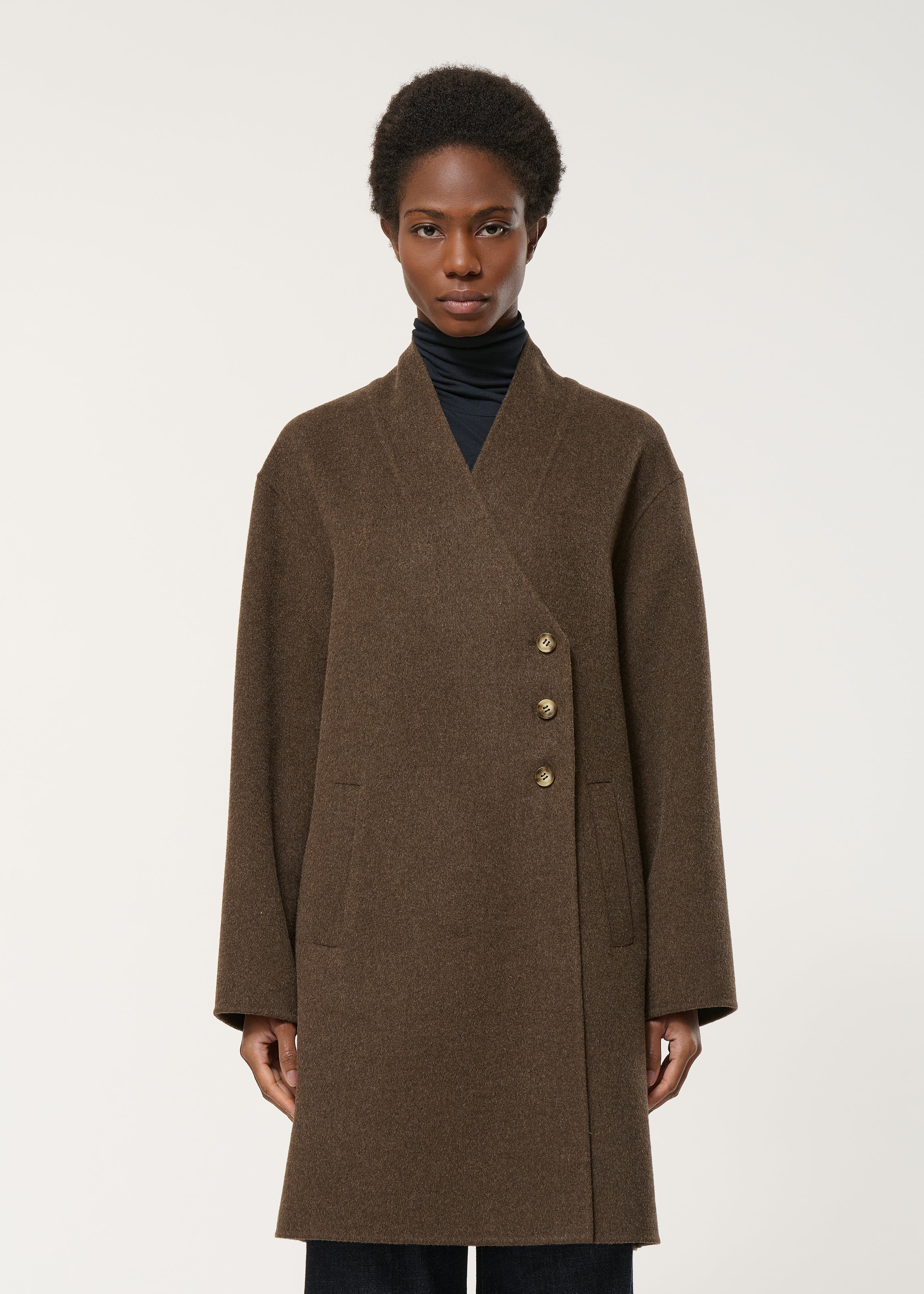 Manteau en laine mélangée avec écharpe, HUMILITY