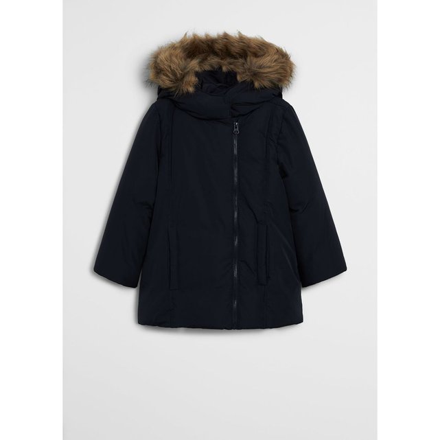Doudoune anorak matelassé capuche fausse fourrure bleu Doudoune anorak matelassé capuche bleu marine foncé Mango