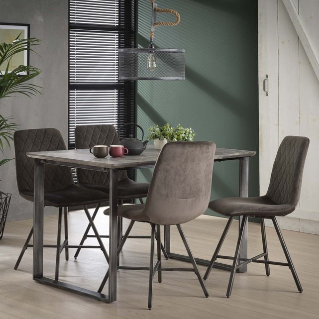 Table A Manger Rectangle 120cm Bois Effet Beton Et Pieds Metal