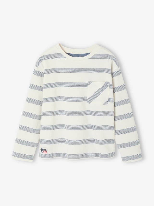 Tee-shirt Rayé Bébé Manches Longues Vertbaudet - 100% Coton, Pressions Dos, Marinière Classique