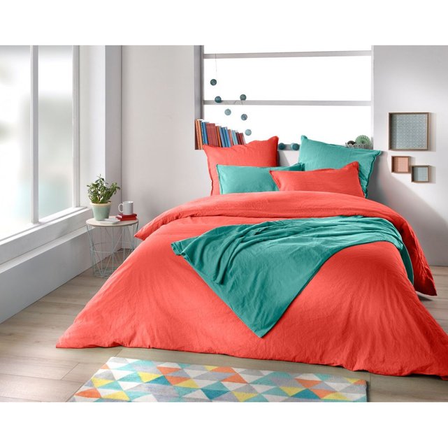 Housse de couette 240x220+40 lin et coton lys orange ...