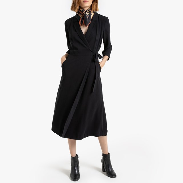 Wrapover midi dress with tailored collar and long sleeves La Redoute ...