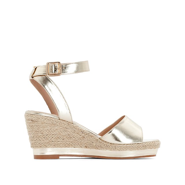 Wide fit metallic wedge sandals gold 
