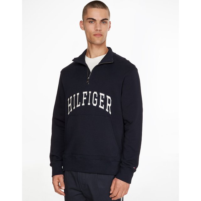 Hilfiger arch cotton hoodie with embroidered logo and half zip