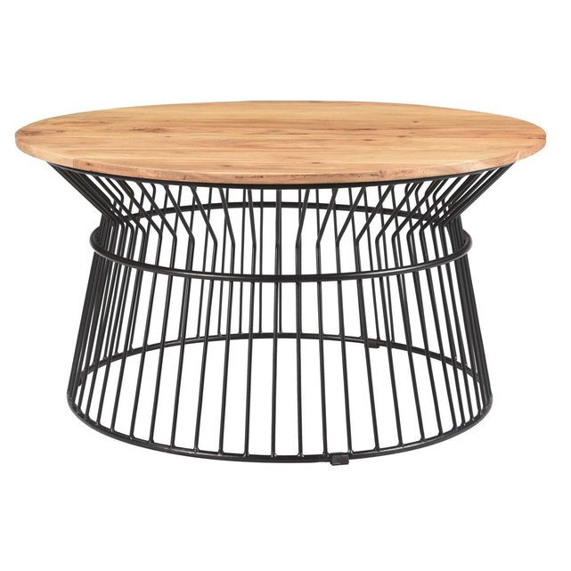 Table Basse Ronde En Acacia Massif Et Metal Spirit Bois Clair