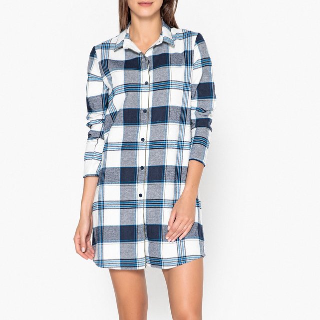 Chemise de nuit en flanelle bleu/kaki La Redoute ...