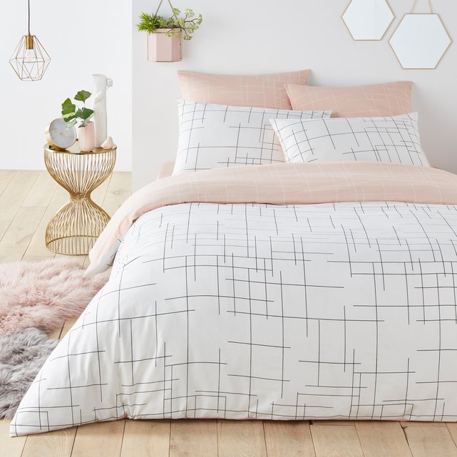 Charline Graphic Print Reversible Cotton Duvet Cover White Pink