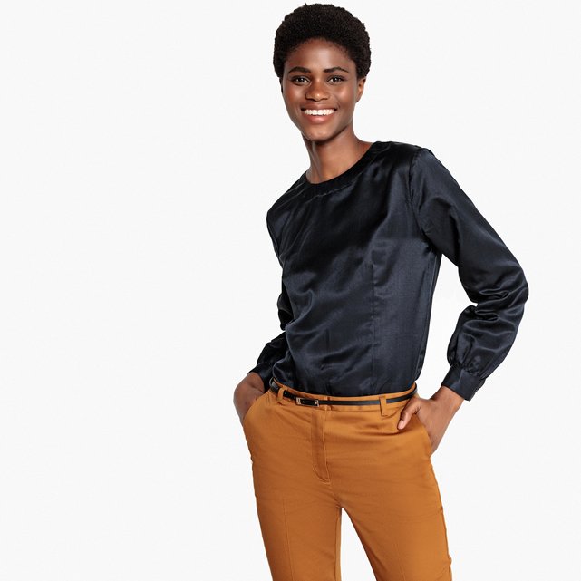 Silk Mix Blouse With Back Button Fastening La Redoute Collections