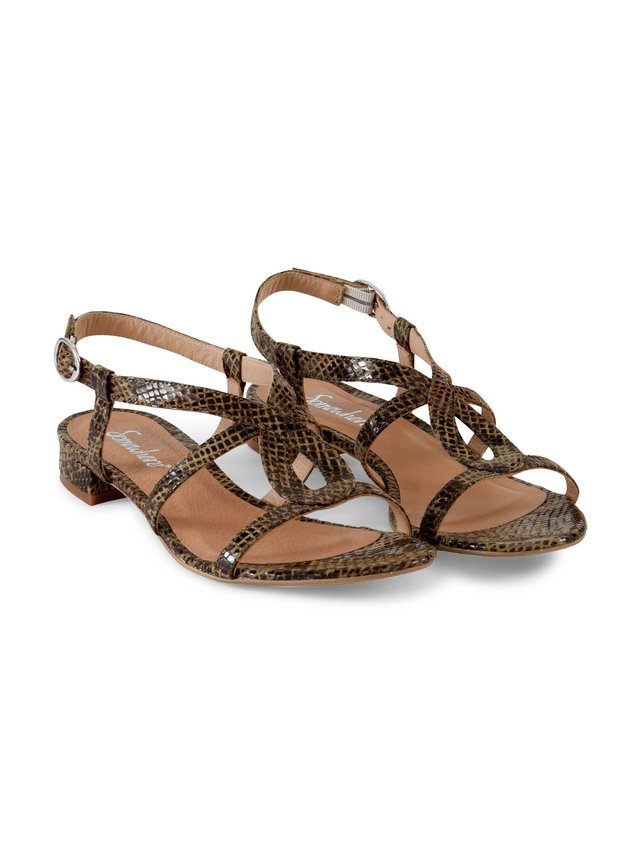 Sandals with boa-print patent straps, HUTAR Sandals with boa-print patent straps, HUTAR
