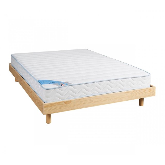 Matelas mousse 17 cm, sommier kit, pieds naturel m10 blanc ...