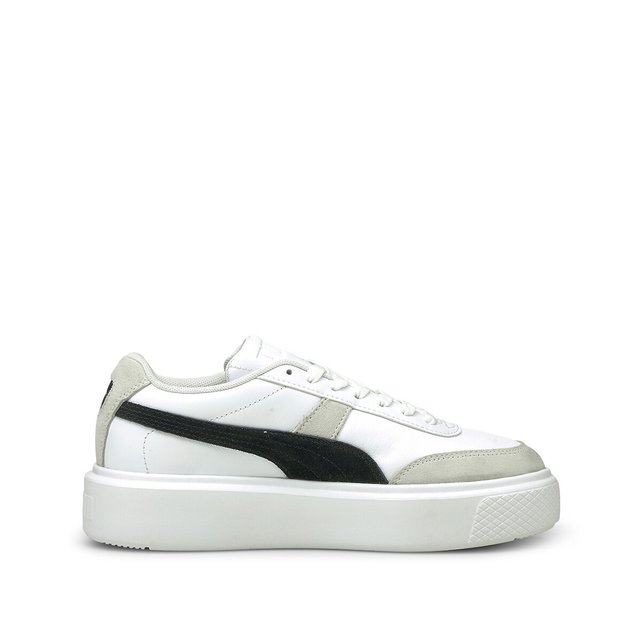 arkiv læder sneakers hvid/sort | La Redoute