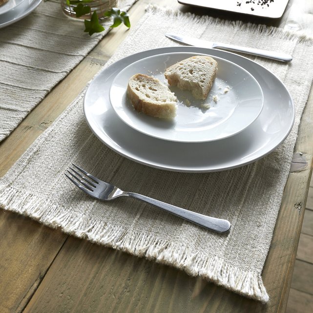 Set of 4 lovnas striped fringed cotton & linen placemats natural