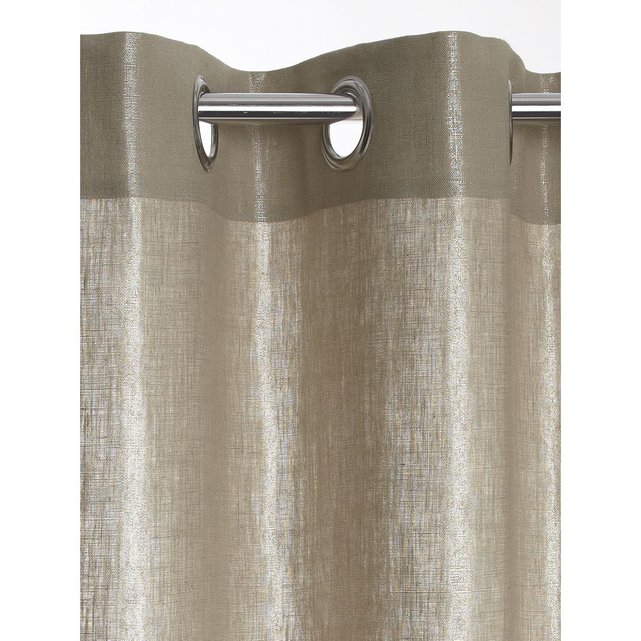 Rideau doublé lin métallisé à oeillets gris clair ...