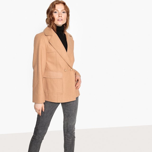 Wool Mix Double Breasted Pea Coat La Redoute Collections La Redoute